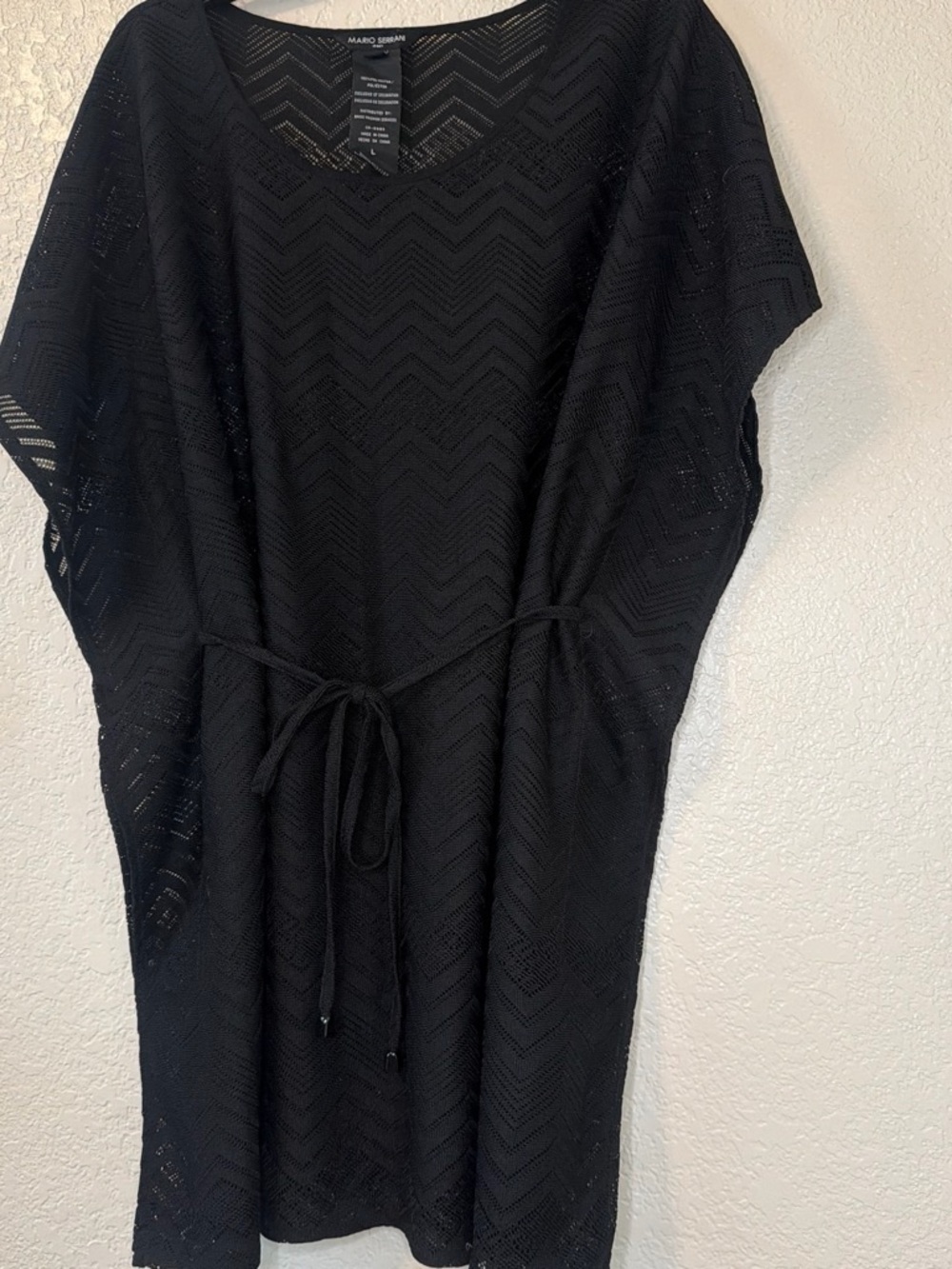 Mario Serrani Black Chevron Knit Tie-Waist Cover-Up